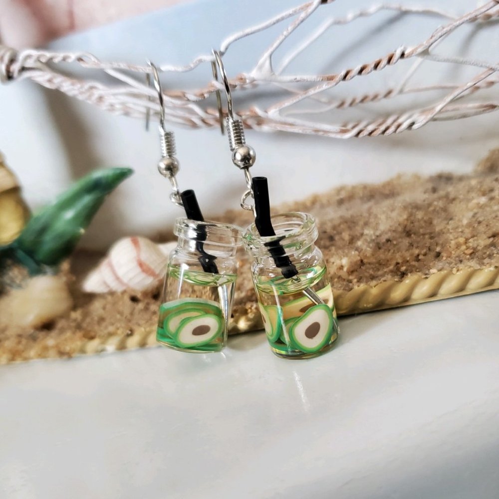 Clear Drink with Avocado slices Dangle Earring